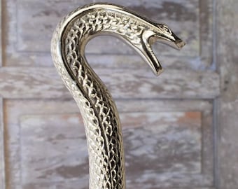 Silver Brass Walking Stick - Snake Cobra - Gift for Grandfather Father Wooden Cane - Handmade Gift - Gift for Birthday - Black and Silver