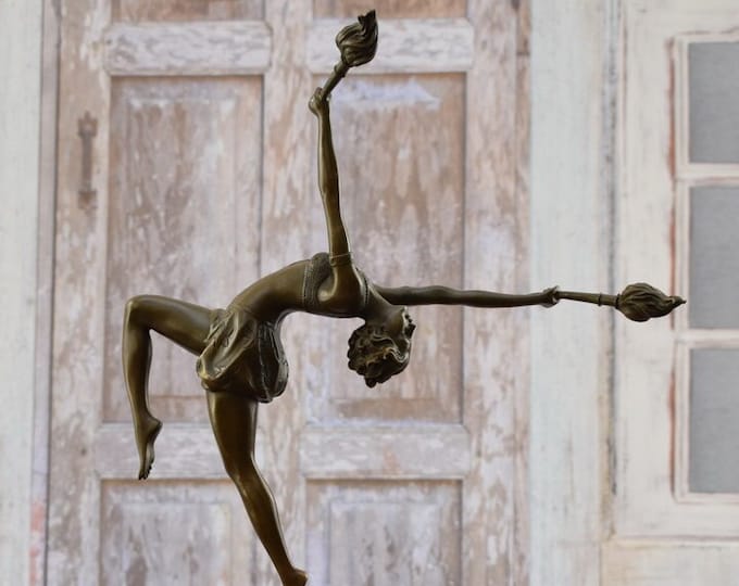 Woman with Torches - Dancer Sculpture - Woman Gymnast on Marble Base - Ideal Gift for Gymnasts - Home Decor - Premium Gift