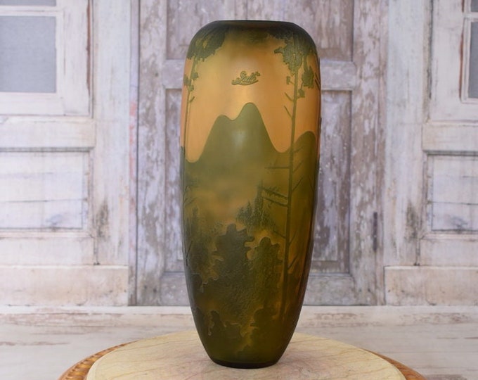 Limited Flower Vase - Green and Orange Glass Vase - Emile Galle Style - Solid and Heavy - Wedding Gift Idea - Home Decor