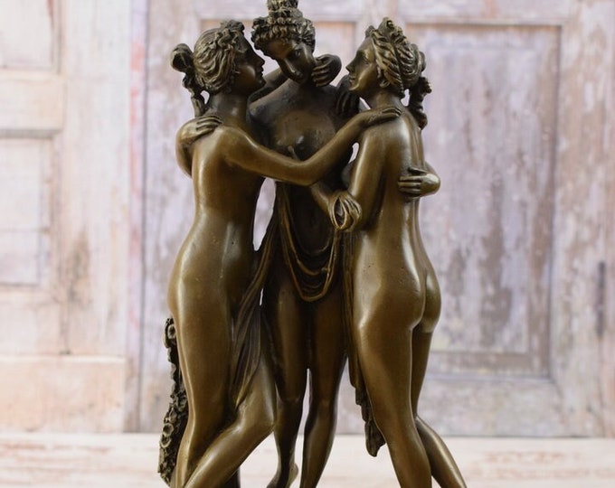 Three Graces by Canova Bronze Figurine - Statue Three Sisters - Three Nude Women - Mature Concept - Home Decor - Foundry Mark - Gift Idea