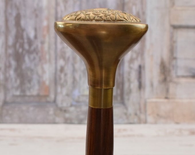 Brass Walking Stick - Amazing Cane Elipse Wooden and Brass - Elegant Gift for Grandfather - Photo Session Beautiful Walking Stick