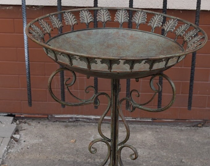 Wrought iron birdbath - Green Patina Iron Birds Drinker - Fountain Outdoor Gift Vintage Style - Garden Feeder for Birds