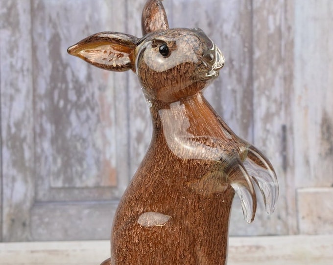 Amazing Rabbit Murano Style - Rabbit Glass Figurine - Brown Glass Sculpture - Rainbow Glass - Gift Italian - Venetian Glass Home Decor