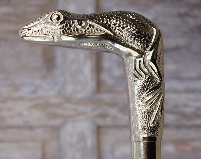 Silver Brass Walking Stick Funny Frog  - Cane Frog- Gift for Grandfather Wooden Cane - Handmade Gift - Gift for Birthday Black and Silver