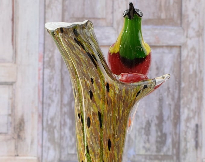 Amazing Vase Murano Glass - Flower Vase Murano Style - Bird Figurine - Richly Decorated - Italian Luxury Glass - Home Decor Gift