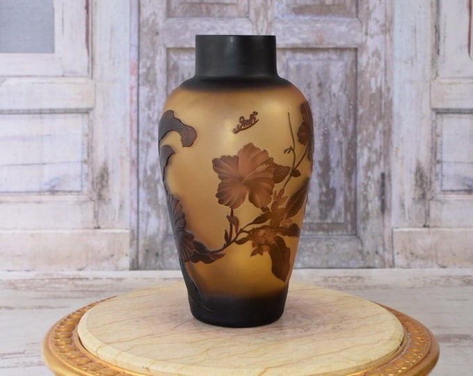 Limited Flower Vase - Brown and Orange Glass Vase - Emile Galle Style - Solid and Heavy - Wedding Gift Idea - Lovers Gift - Home Decor