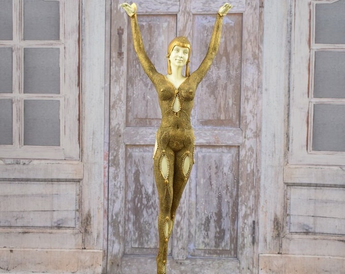 Large 60cm Demetre Chiparus Woman Cabaret Dancer Bronze Statue - Art Deco Style Sculpture - Gift Idea for Dancer - Unique Home Decor
