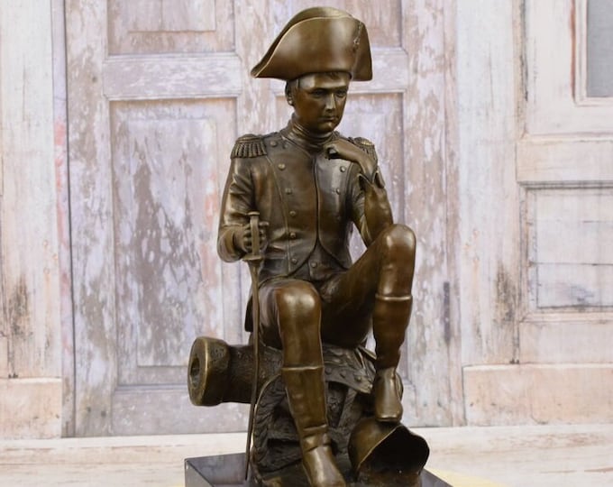 Large Pensive Napoleon Bonaparte on Chair - Commander Bronze Statue Sculpture - Exclusive Gift Idea - Home and Office Decor