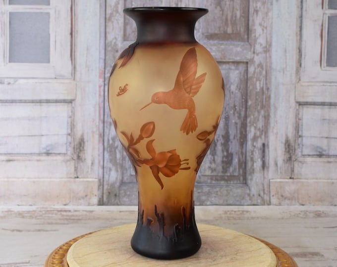 Limited Flower Vase - Glass Vase Dragonfly Design - Emile Galle Style - Solid and Heavy - Wedding Gift Idea - Home Decor