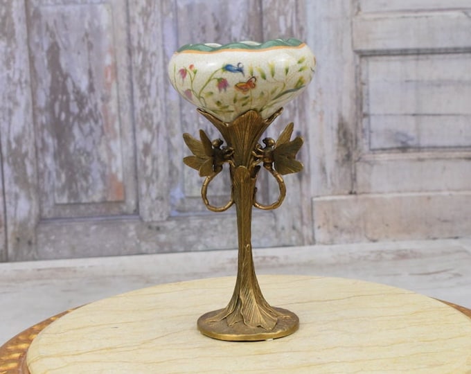 Unique Porcelain Bowl - Plateau Porcelain with Bronze Ornaments - Dragonflies Bronze - Home Decor - Gift for Wedding - Art Noveau Gift
