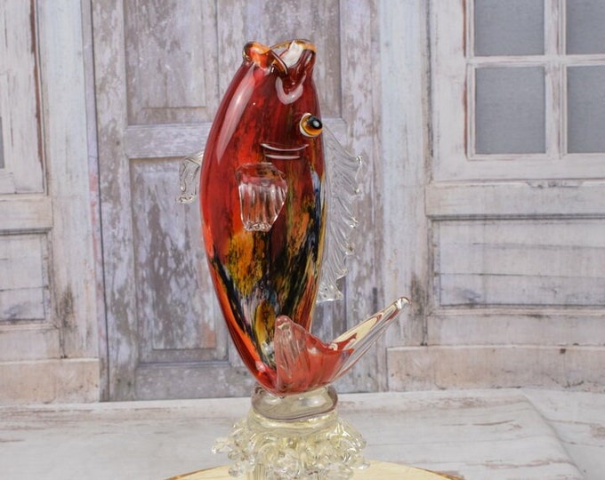 Large Fish shaped Glass Vase - Handmade Venetian Glass Flower Pot - Statue Fish - Unique Figurine Home Decor - Vase Italian Glass