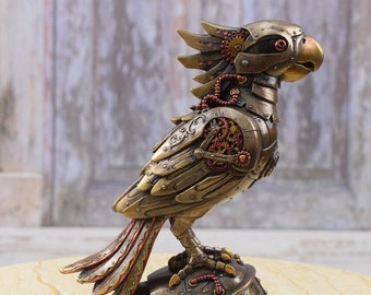 Steampunk parrot - figurine metal bronze - steampunk amazing parrot - gift good idea - home decor