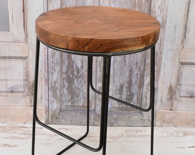 Unique Art Work Teak Stool - Wooden Teak and Metal Stool - Solid Bar Chai -  Home Decor - Unique Bar Furniture - Restaurant Furnitures