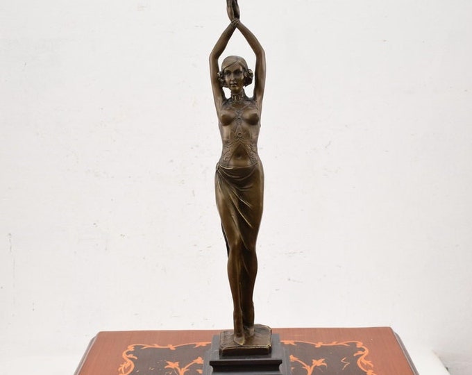 acc. Demetre Chiparus Woman with Dress - Cabaret Dancer Bronze Statue - Art Deco Style Sculpture - Gift Idea for Dancer -