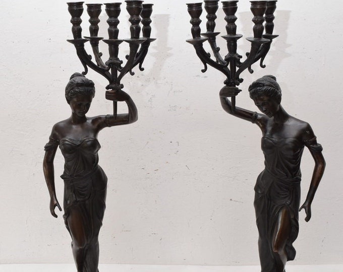 Pair Bronze Candlesticks, Candelabrum Bronze, Candleholders Bronze, Exclusive Chandeliers, Gift Idea, Home Decor, Richly Decorated, Art Deco