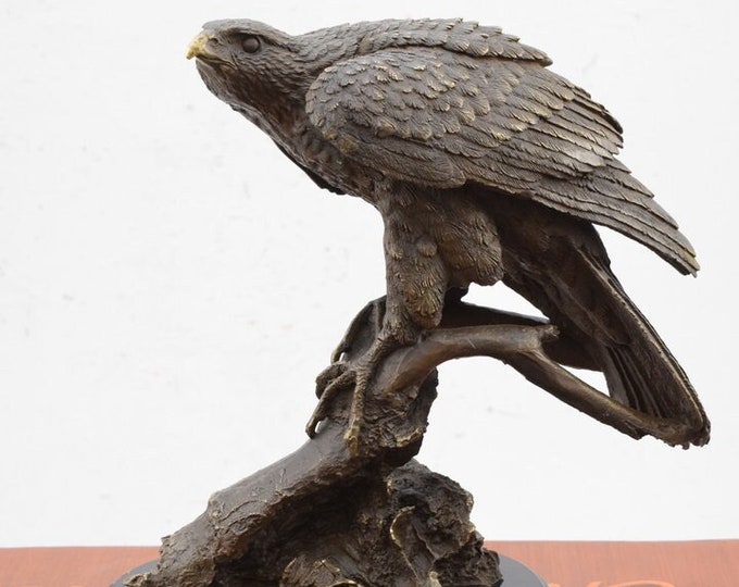Dangerous Eagle Bronze Statue on Marble Base - Amazing Buzzard Sculpture - Gift Idea to Office - Signed Statue -