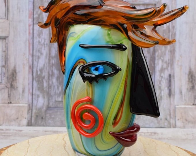 Amazing Vase Murano Glass - Comical Vase Face Murano Style - Colorful Figurine - Richly Decorated - Italian Luxury Glass - Home Decor Gift