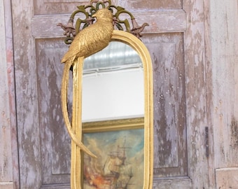 Incroyable miroir ovale - miroir en cristal doré - miroir design oiseau - style art déco - idée cadeau élégante - décoration de jardin - oeuvre d'art