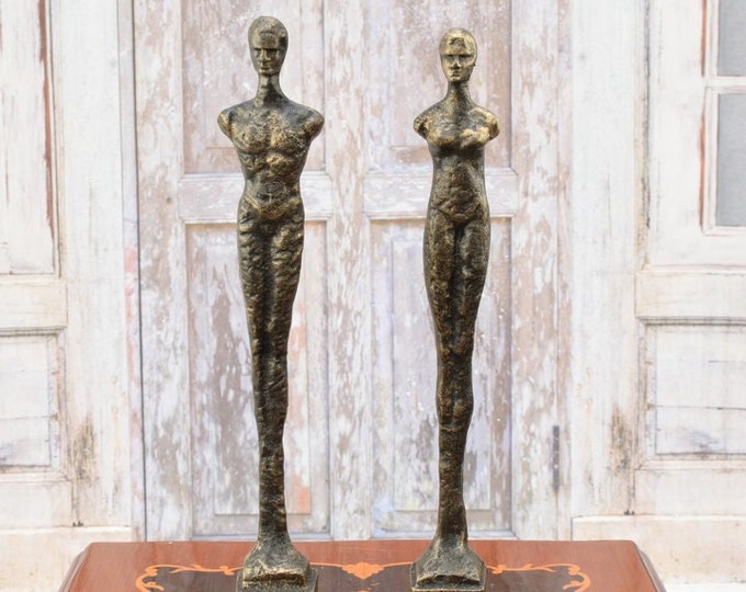 Couple Cast Iron Woman and Man - Modernist Statues - Woman and Man Sculptures - Art Deco Style Lovers Couple - Wedding Gift Idea