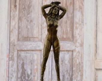 Act Slave Woman with Knee High Boots - Pretty Female Bronze Sculpture - Figure Act - Gift Idea - Home and Office Decor