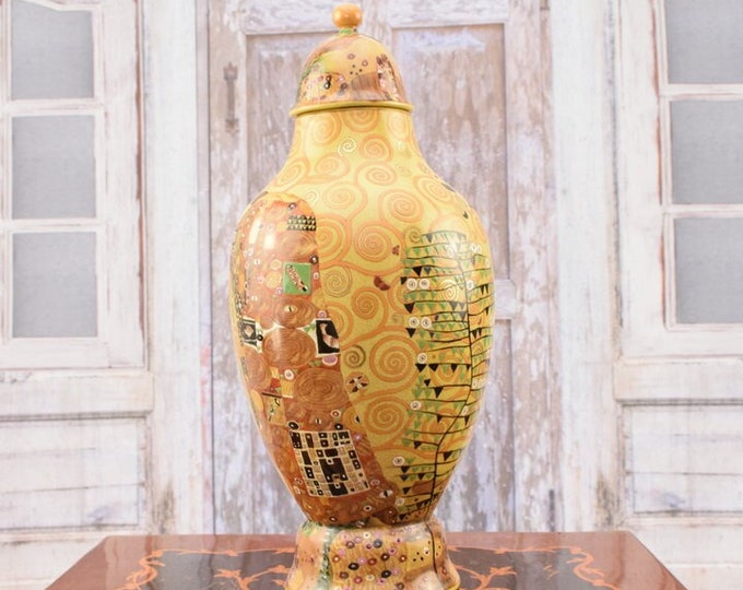 Porcelain vase with Gustav Klimt Style - flower pot porcelain - Unique Bronze Ornaments -  big porcelain amphora - Gift for Wedding