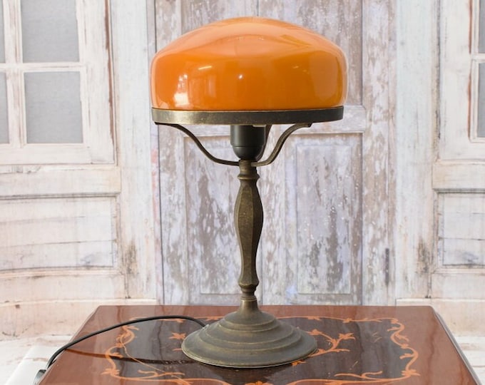 Amazing Cognac Banker Lamp - Desk Lamp - Orange Glass - Office Gift - Night Stand Lamp - Cognac Shade - Luxury Gift