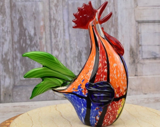 Large Rooster Glass Figurine - Rooster Murano Style - Glass Sculpture - Rainbow Glass - Gift Italian - Venetian Glass - Home Decor