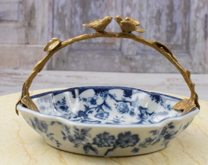 Plateau Porcelain with Bronze Birds - Bronze Ornaments - Richly Dedcorated - Bowl Porcelain - Home, Kitchen Decor