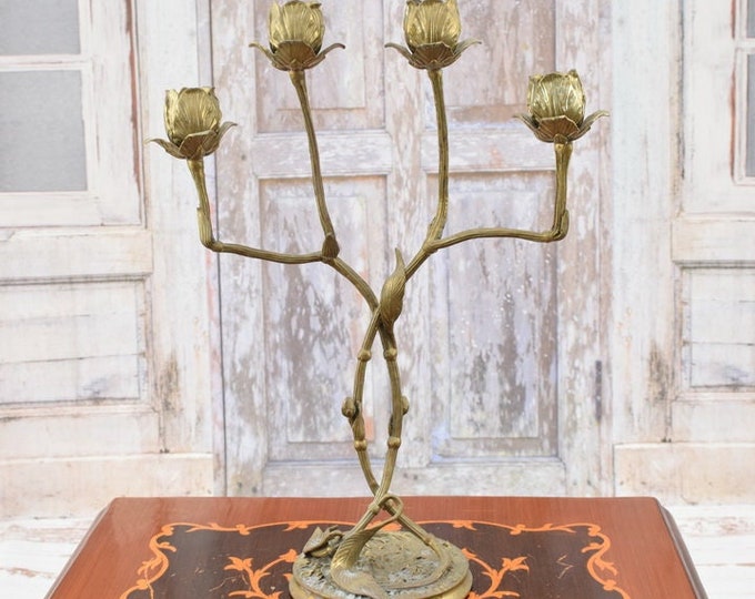 Gilded Bronze Candlestick, Candelabrum Bronze, Candleholder Bronze, Candlestick Stand, Gift Idea, Home Decor, Richly Decorated