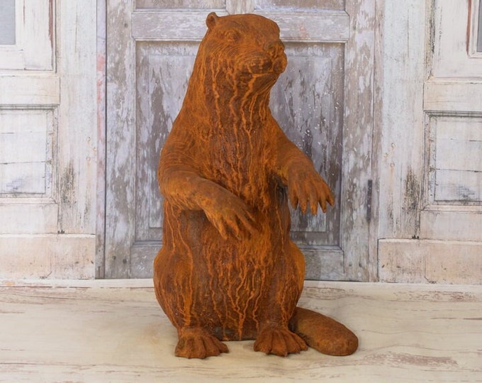 Large Statue Beaver - Cast Iron Funny Beaver - Rustical Statue - Home and Garden Decoration - Housewarming Gift Idea - Regency Decor