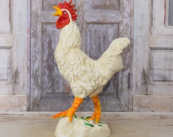 Painted Cast Iron Rooster Statue: Farmhouse Sculpture, Elegant Decor (24.41 Inches)