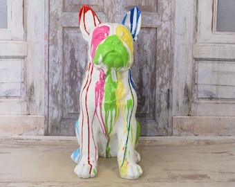 Graffiti Bulldog Statue: Colorful Resin Dog, Home & Garden Decor
