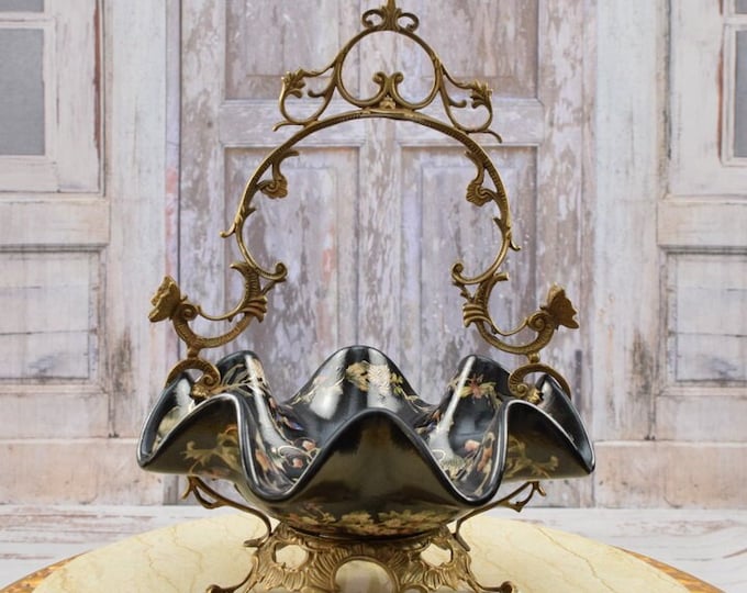 Porcelain Plateau with Bronze Ornaments - Casket Floral Design - Art Nouveau Porcelain - Home Decoration - Regency Decor - Kitchen Decor