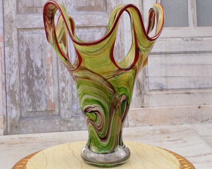 Unique Large Vase Murano Style Glass - Handcrafted Flower Pot - Colorful Flower Pot - Massive and Heavy - Italian Luxury Glass - Home Decor