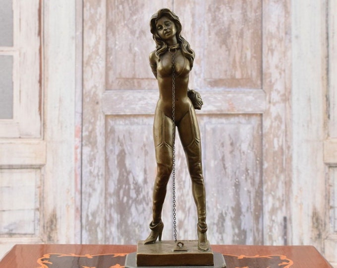 Act Bronze Slave - Woman With Knee High Boots on Marble Base - Female Bronze Sculpture - Home Decor - Vintage Gift