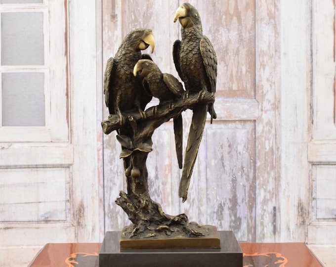 Family Parrots Bronze Statue - Parrot Large Sculpture Bronze - Beauty Animals Statue Gift Idea - Home Decor -