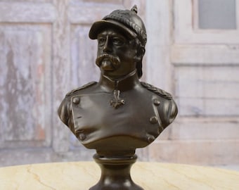 Bust Otto Van Bismarck Bronze Statue - Figure on Marble Base -  German Empire Statue - German Politican - Home Decor