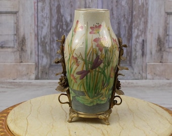 Art Nouveau Porcelain Vase with Bronze Ornaments - Regency Decor