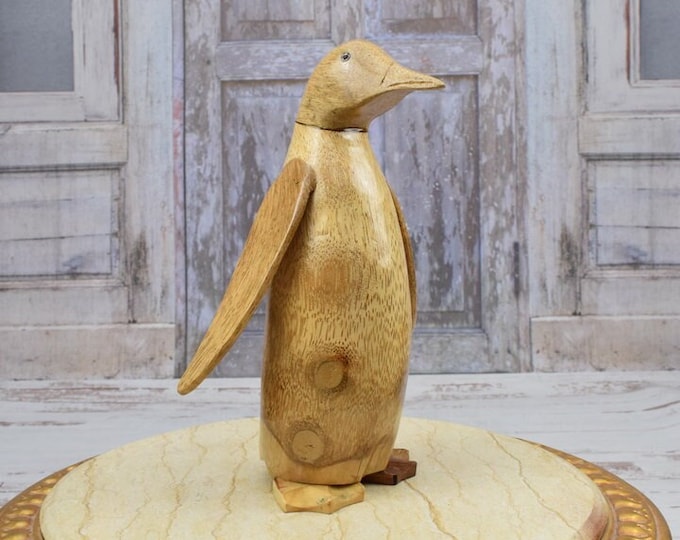 Funny Penguin Teak Wood - Funny Penguin Statue - Wooden Art Work Sculpture - Home Decor Statue - Unique Art Work Gift