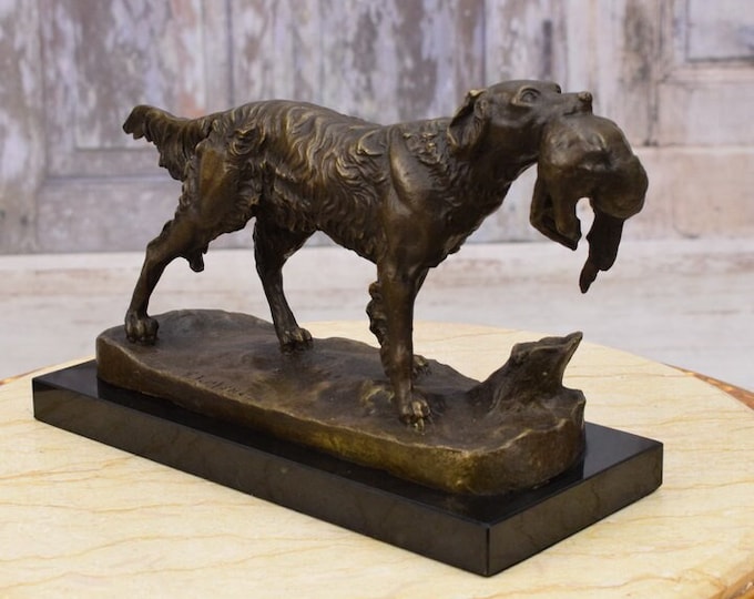 Greyhound Pointer with Duck - Dog Sculpture Bronze - Vintage Hunter Dog - Home Decor - Unique Gift - Gift for Hunter