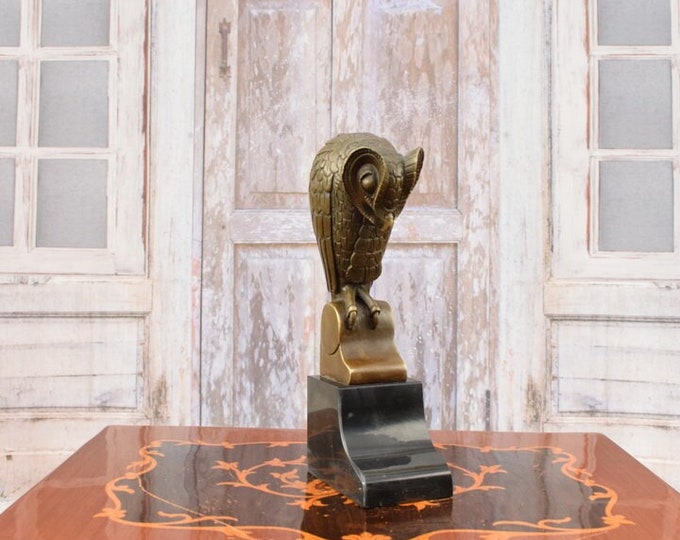 Owl Art Deco Statue - Bronze Wisdom Symbol Figurine Marble - Elegant Owl Animal Gift Idea - Wonderful