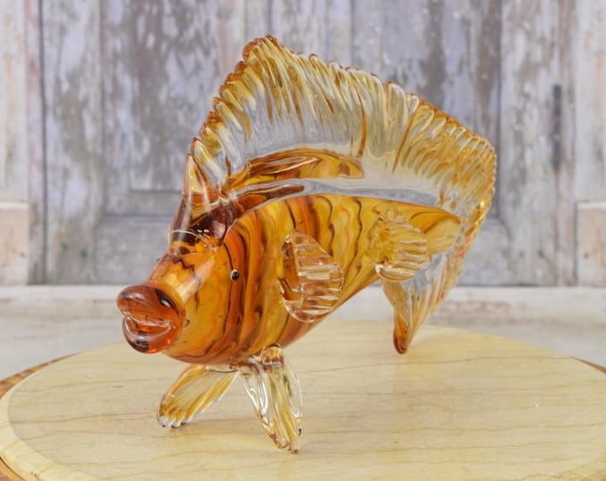 Gold Venetian Glass Murano Style - Veil Gold Fish - Statue Fish - Unique Figurine Home Decor - Italian Glass - Good Gift for Wedding
