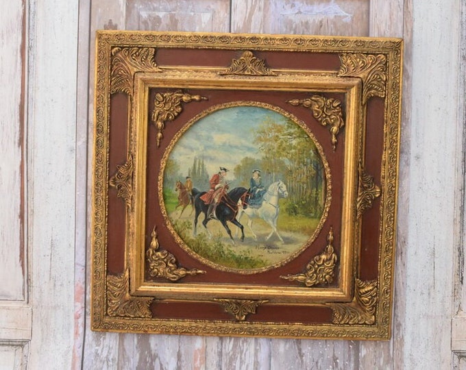 Hans Glocke Postdam 1910 - Frederick II of Hohenzoller on Horse - Antique Painting on Canvas -  Wall Decor - King of Prussia - Home Decor
