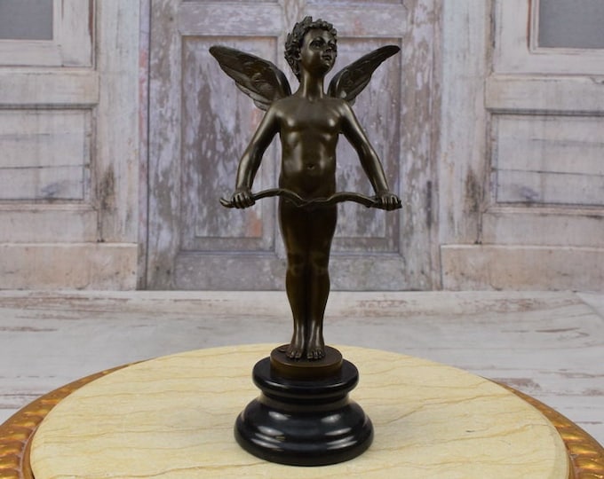 Large Cupid Angel with Bow Bronze Statue - Art Deco Figurine - Sculpture Bronze Art Work - Gift Idea - Home Decor - Regency Decor