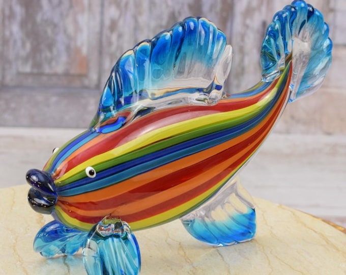 Colorful Venetian Glass Murano Style - Handcrafted Fish - Statue Fish - Unique Figurine Home Decor - Italian Glass - Good Gift for Wedding