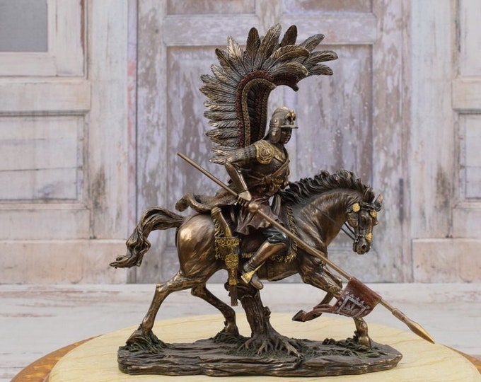 Polish Hussar on Horse Statue - Patriots Figurine - Solid Sculpture - Art Work Figure - Unique Gift for Patriots - Polish Statue