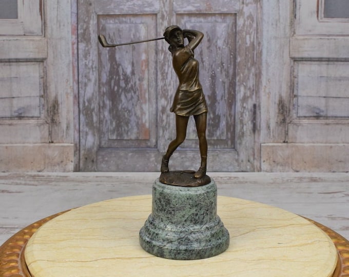 Golfer Woman on Marble Base - Girl Golf Woman - Golf Trophy Figurine - Bronze Sculpture Art Work - Home Decor - Regency Decor