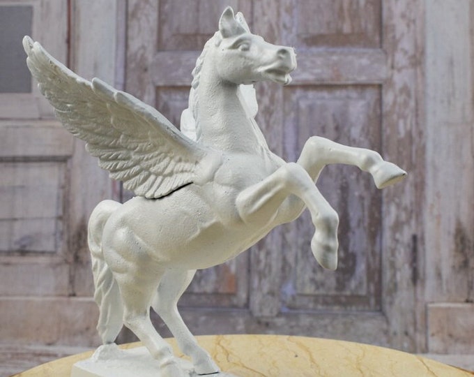 Cast Iron White Pegasus Statue - Elegant Horse Sculpture - Premium Gift - Home and Decor Figurie - Unique Gift