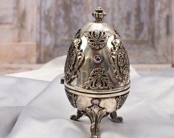 Tsar Silver Egg - Silver Art Nouveau - Silver 84 Imperial Russia - Art Work Egg Old Silver Tsar Russia - Bird Silver - Good Gift Idea