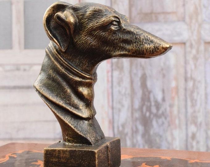Greyhound bust figure cast iron - hunter statue - dog cast iron sculpture - greyhound vintage